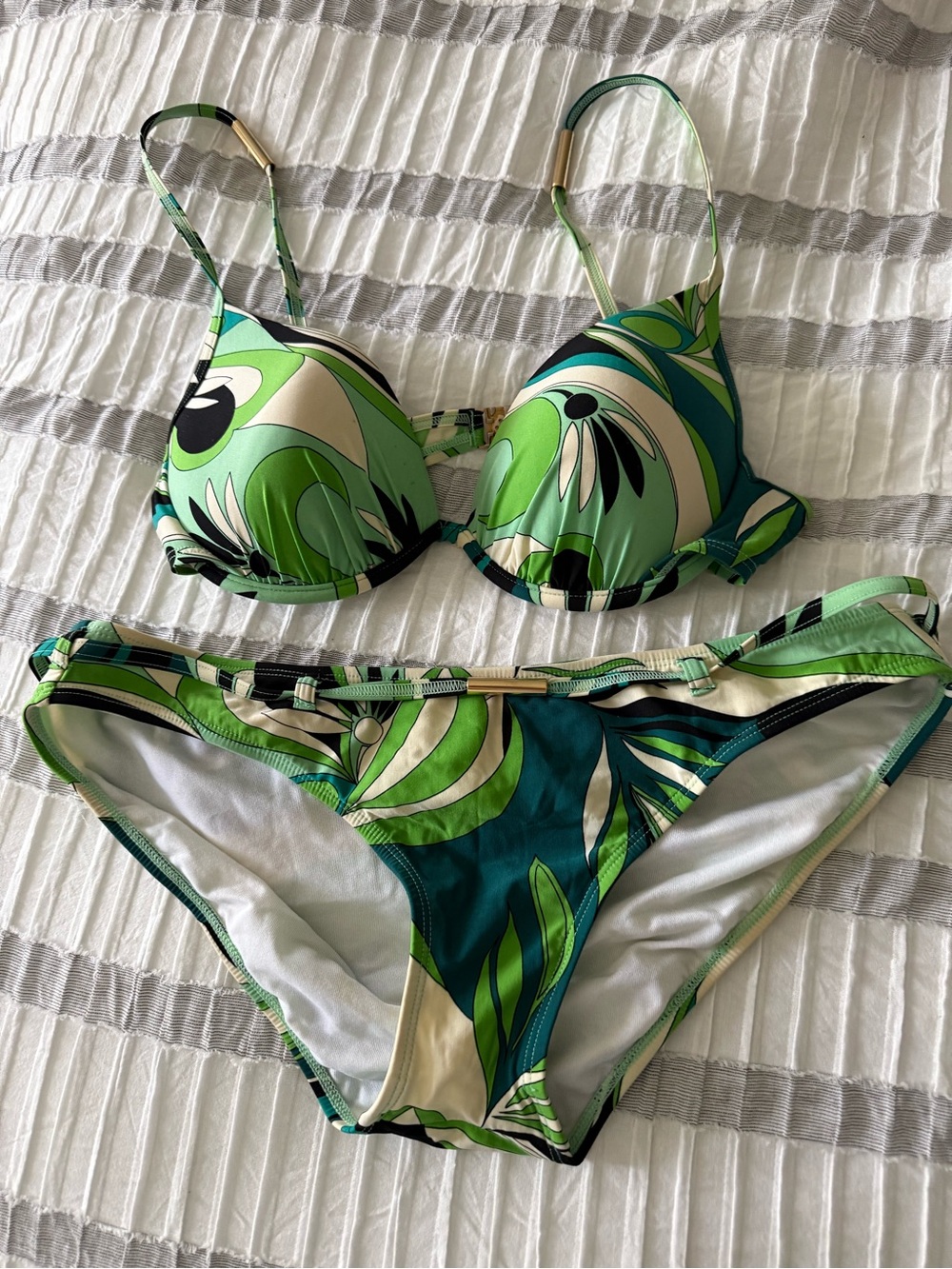 Green Multicolor Abstract Print Bikini Set
